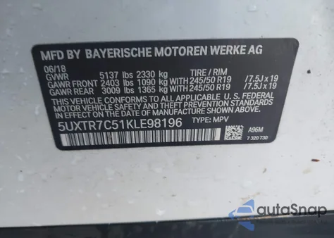 2019 BMW X3 Sdrive30I from USA, damaged, VIN 5UXTR7C51KLE98196